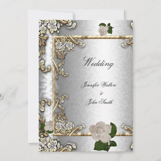 Elegant Wedding Gold Roos Silver White 2 Kaart (Voorkant)