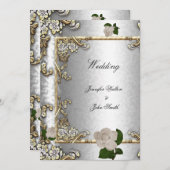 Elegant Wedding Gold Roos Silver White 2 Kaart (Voorkant / Achterkant)