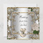 Elegant Wedding Gold Roos Silver White Kaart (Voorkant)