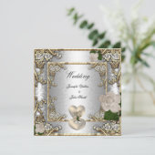 Elegant Wedding Gold Roos Silver White Kaart (Staand voorkant)