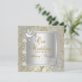 Elegant Wedding Gold Silver White Dove Damask Kaart (Staand voorkant)