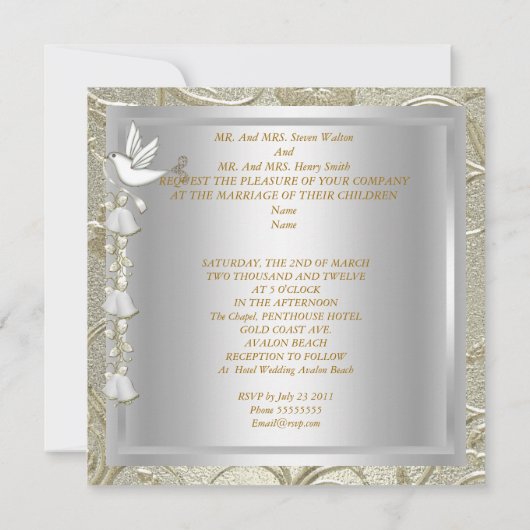 Elegant Wedding Gold Silver White Dove Damask Kaart (Achterkant)
