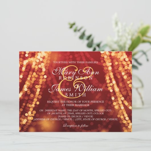 Elegant Wedding Gold String Lights Kaart (Staand voorkant)