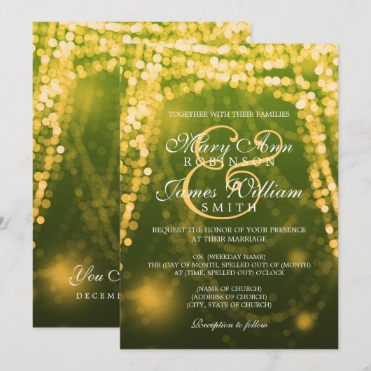 Elegant Wedding Gold String Lights Kaart (Voorkant / Achterkant)