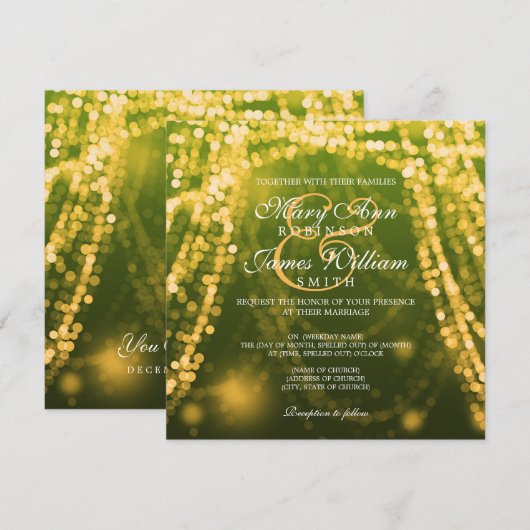 Elegant Wedding Gold String Lights Kaart (Voorkant / Achterkant)