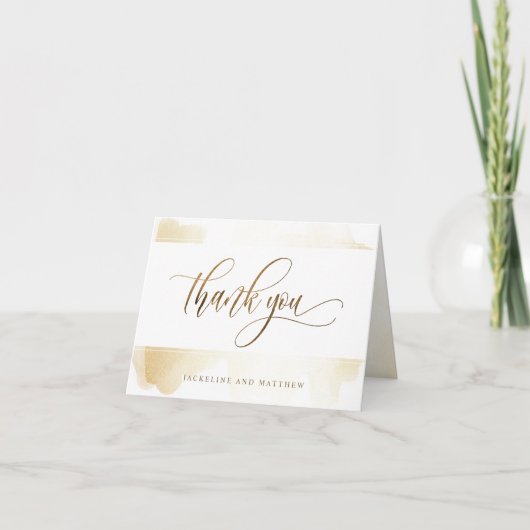 Elegant Wedding Golden Yellow Brush Strokes Bedankkaart (Voorkant)