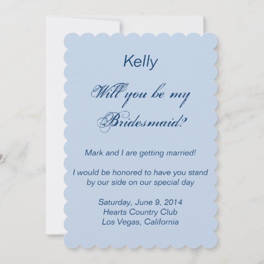 Elegant Wedding Gown Blue Bridesmaid Kaart (Achterkant)