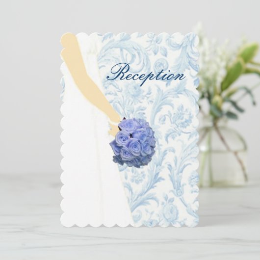 Elegant Wedding Gown Blue Reception Kaart (Staand voorkant)