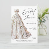 Elegant Wedding Gown Bridal Shower Invitation Kaart (Staand voorkant)