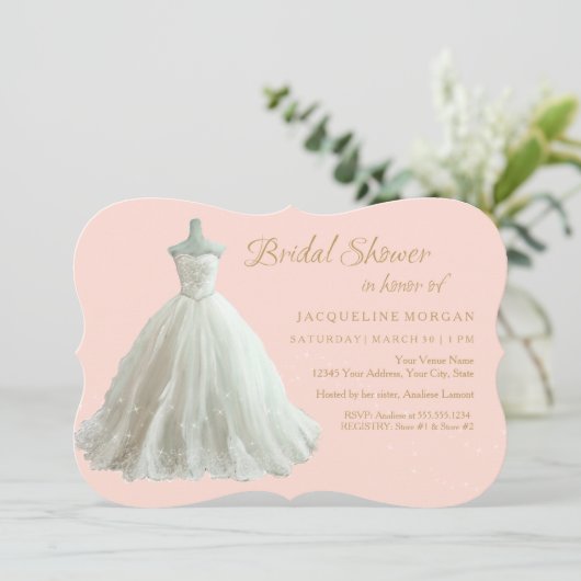Elegant Wedding Gown Bridal Shower Kaart (Staand voorkant)
