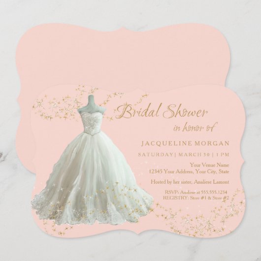 Elegant Wedding Gown Gold Sparkle Vrijgezellenfees Kaart (Voorkant / Achterkant)