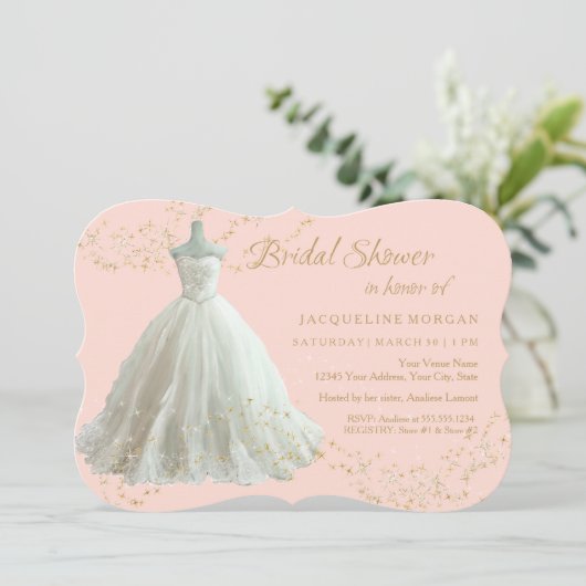 Elegant Wedding Gown Gold Sparkle Vrijgezellenfees Kaart (Staand voorkant)