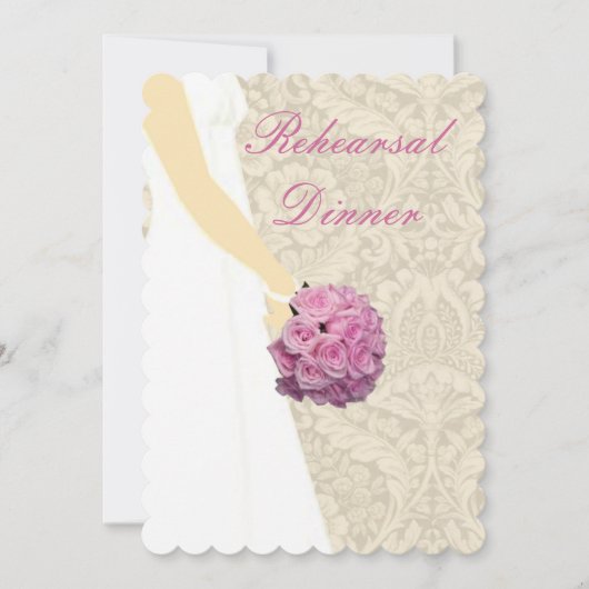 Elegant Wedding Gown Rehearsal Dinner Invitation Kaart (Voorkant)