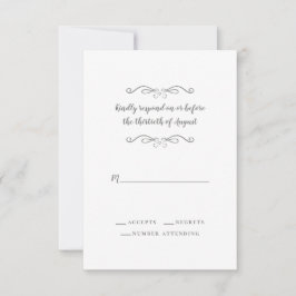Elegant Wedding Gray White Classic minimalist RSVP Kaartje