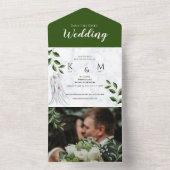 Elegant Wedding Green Foliage Foto Save the Date All In One Uitnodiging (Binnen)