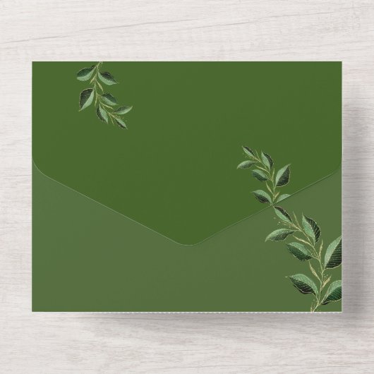 Elegant Wedding Green Foliage Foto Save the Date All In One Uitnodiging (Achterkant)
