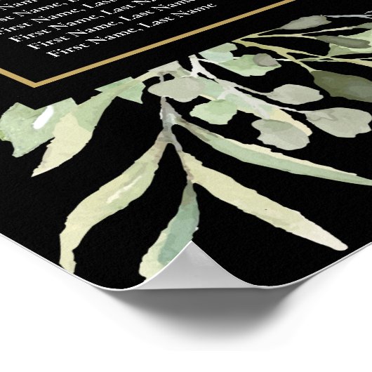 Elegant Wedding Greenery Black Gold Seating Chart Poster (Hoek)