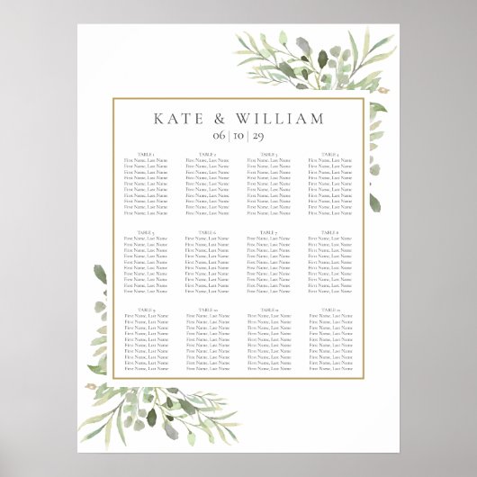 Elegant Wedding Greenery Eucalyptus Seating Chart Poster (Voorkant)