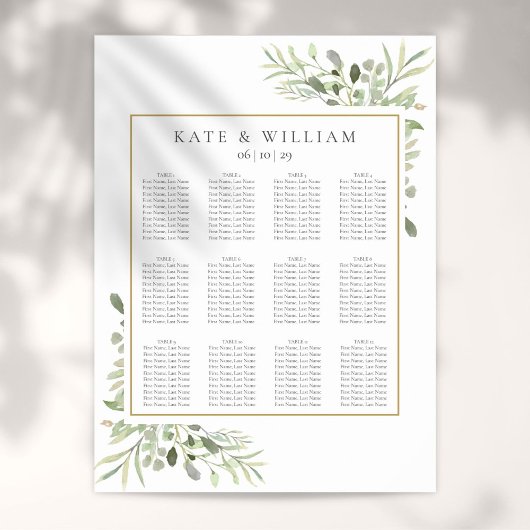 Elegant Wedding Greenery Eucalyptus Seating Chart Poster