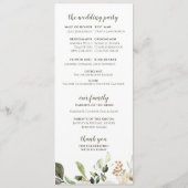 Elegant Wedding Greenery Foliage White Floral Programmakaart (Achterkant)
