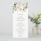 Elegant Wedding Greenery Foliage White Floral Programmakaart (Staand voorkant)