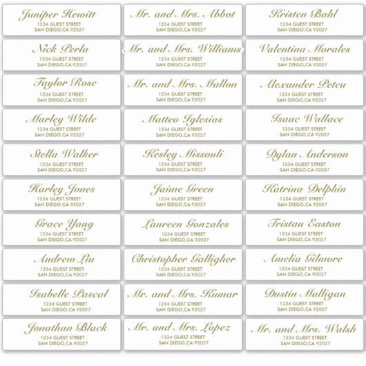 Elegant Wedding Guest Adresetiketten Sticker (Voorkant)