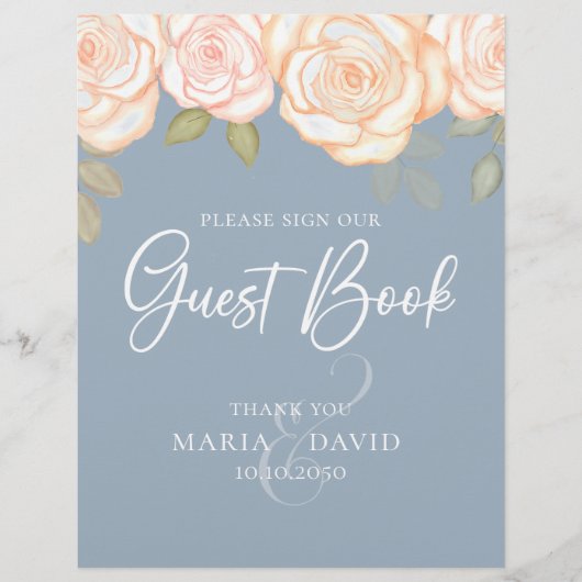 Elegant Wedding Guest Book Sign Dusty Blue Flyer (Voorkant)