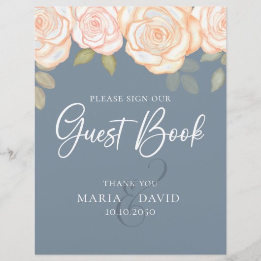 Elegant Wedding Guest Book Sign Dusty Blue Flyer (Voorkant)