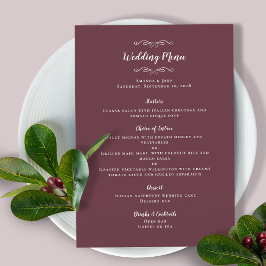 Elegant Wedding Guest Calligraphy Burgundy Dinner Menu