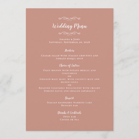 Elegant Wedding Guest Calligraphy Roos Gold Dinner Menu (Voorkant)