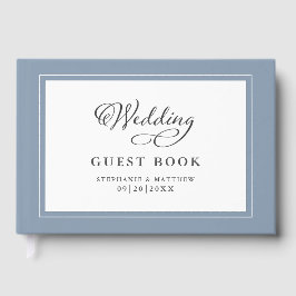 Elegant Wedding Guestbook Dusty Blue Border Gastenboek