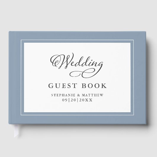 Elegant Wedding Guestbook Dusty Blue Border Gastenboek (Voorkant)