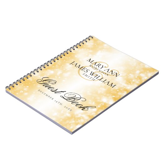 Elegant Wedding Guestbook Gold Shimmer Lights Notitieboek (Linkerzijde)