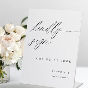 Elegant Wedding Guestbook Sign Modern Calligrafie Reclamebord Met Voetstuk