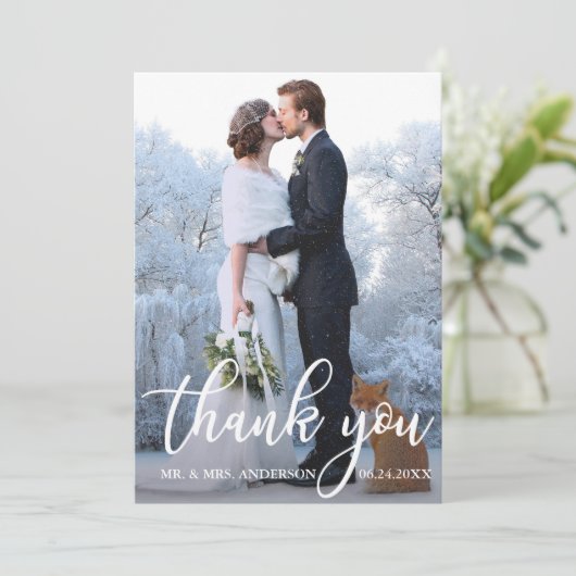 Elegant Wedding Hartelijk dank Bride Groom Foto Bedankkaart (Staand voorkant)