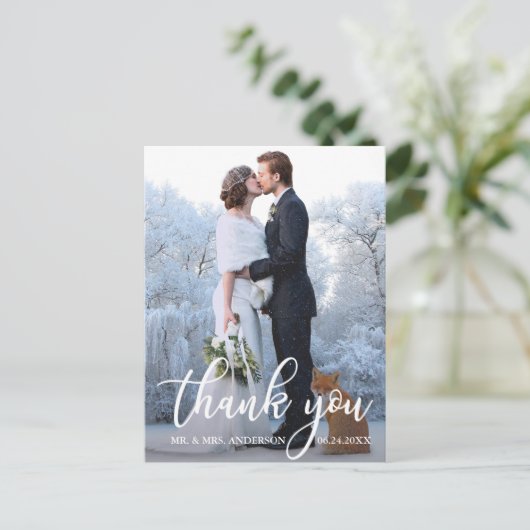 Elegant Wedding Hartelijk dank Bride Groom Foto Briefkaart (Staand voorkant)