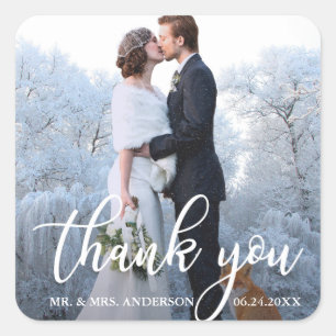 Elegant Wedding Hartelijk dank Bride Groom Foto Vierkante Sticker