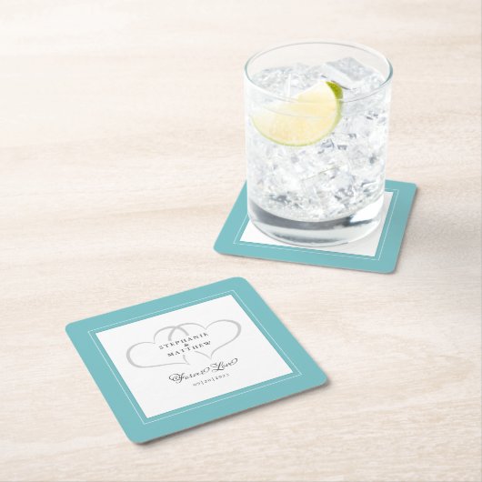 Elegant Wedding Hearts for ever Love Aqua & White Kartonnen Onderzetters (Insitu)