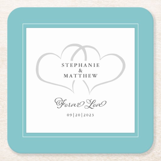 Elegant Wedding Hearts for ever Love Aqua & White Kartonnen Onderzetters (Voorkant)