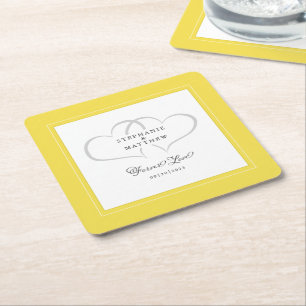 Elegant Wedding Hearts for ever Love Yellow and Wh Kartonnen Onderzetters