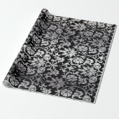 Elegant Wedding in Black en Silver Damask Cadeaupapier (Uitgerold)