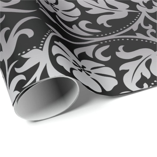 Elegant Wedding in Black en Silver Damask Cadeaupapier (Rol Hoek)
