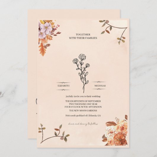 Elegant wedding invitation adorned with roses kaart (Voorkant / Achterkant)