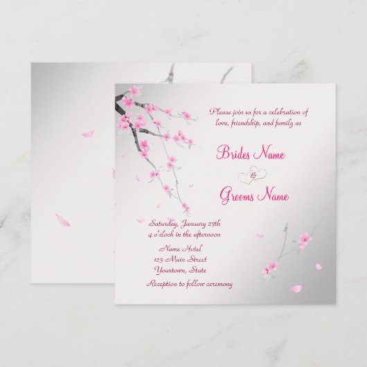 Elegant Wedding Invitation and Sakura Kaart (Voorkant / Achterkant)