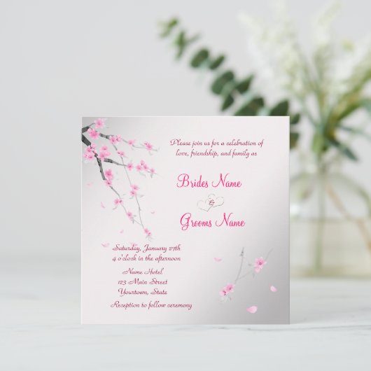 Elegant Wedding Invitation and Sakura Kaart (Staand voorkant)