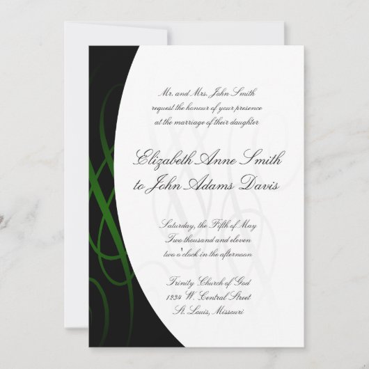 Elegant Wedding Invitation Black en Green Kaart (Voorkant)