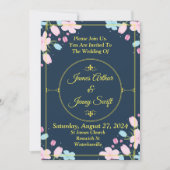 Elegant Wedding Invitation, blauw, goud, roze Kaart (Voorkant)