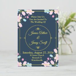 Elegant Wedding Invitation, blauw, goud, roze Kaart