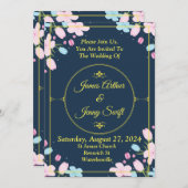 Elegant Wedding Invitation, blauw, goud, roze Kaart (Voorkant / Achterkant)