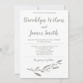 Elegant Wedding Invitation Calligraphy Floral Grey Kaart (Voorkant)